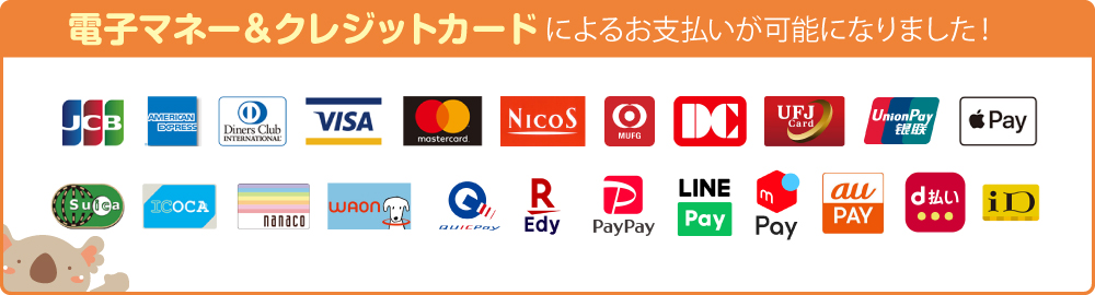 電子マネー＆クレジットカードによるお支払いが可能です！